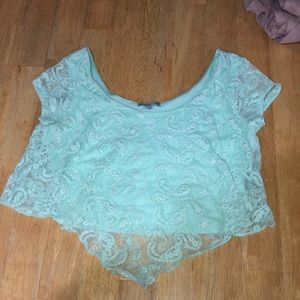 Teal Lacy Crop Top